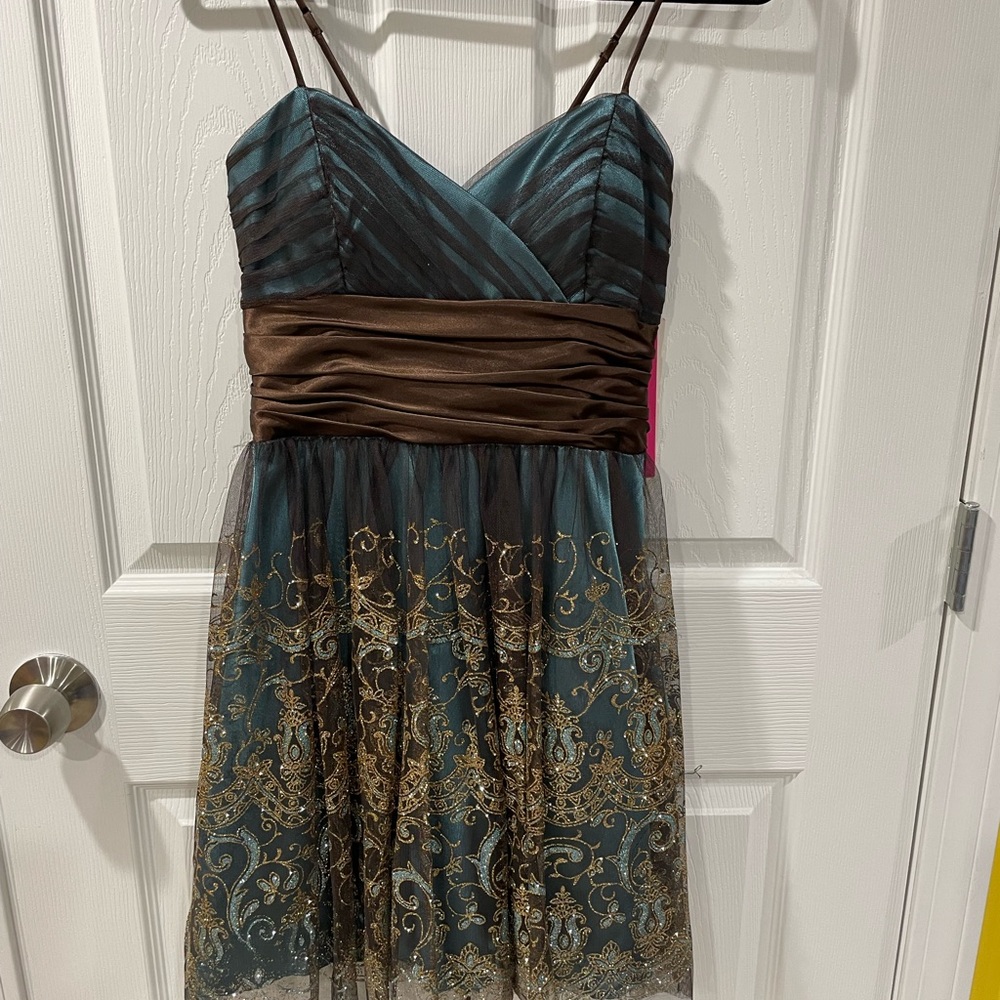 Elegant Teal and Brown Dress